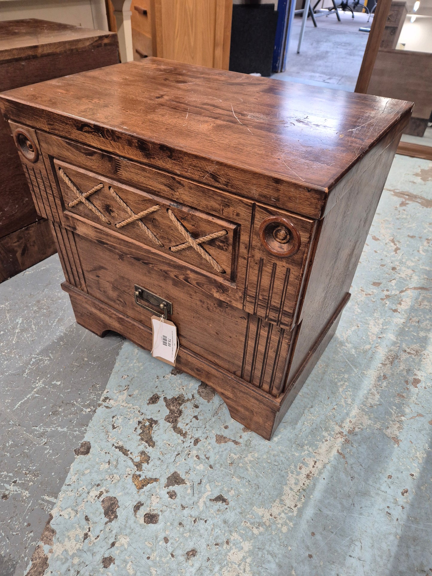 Dark wood stained bedside locker H 580 W600 D 400  2125