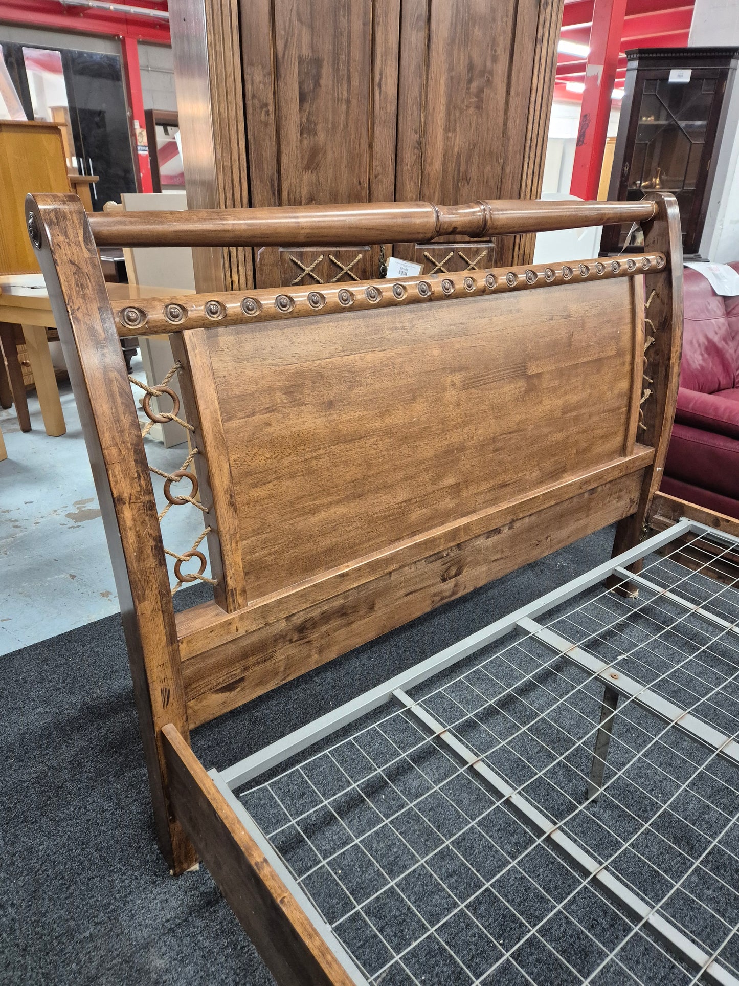 5ft solid dark wood stained bedframe 2125