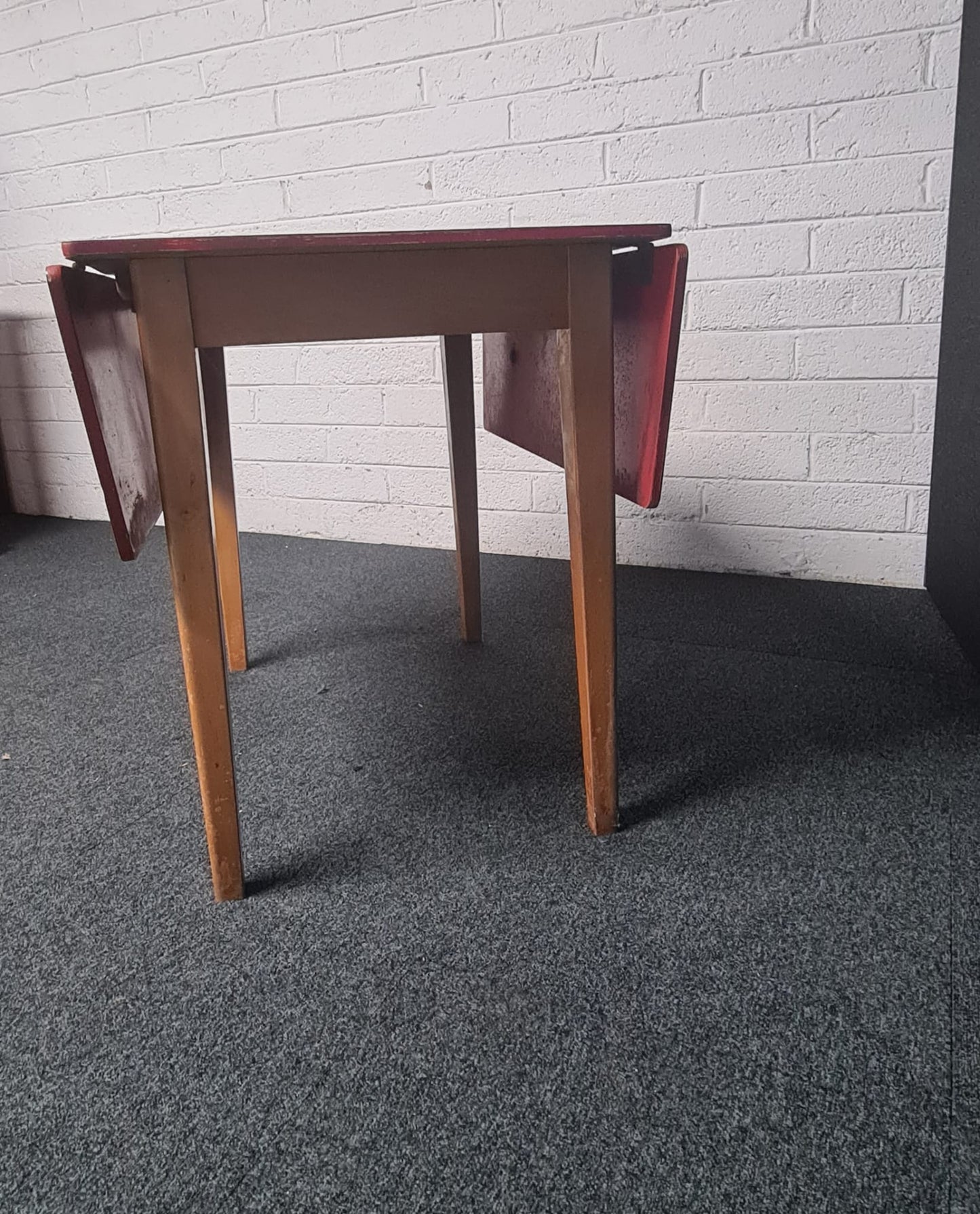 Red formica drop leaf square kitchen table L 1200 - 900 x D 600 H 740 mm  2125