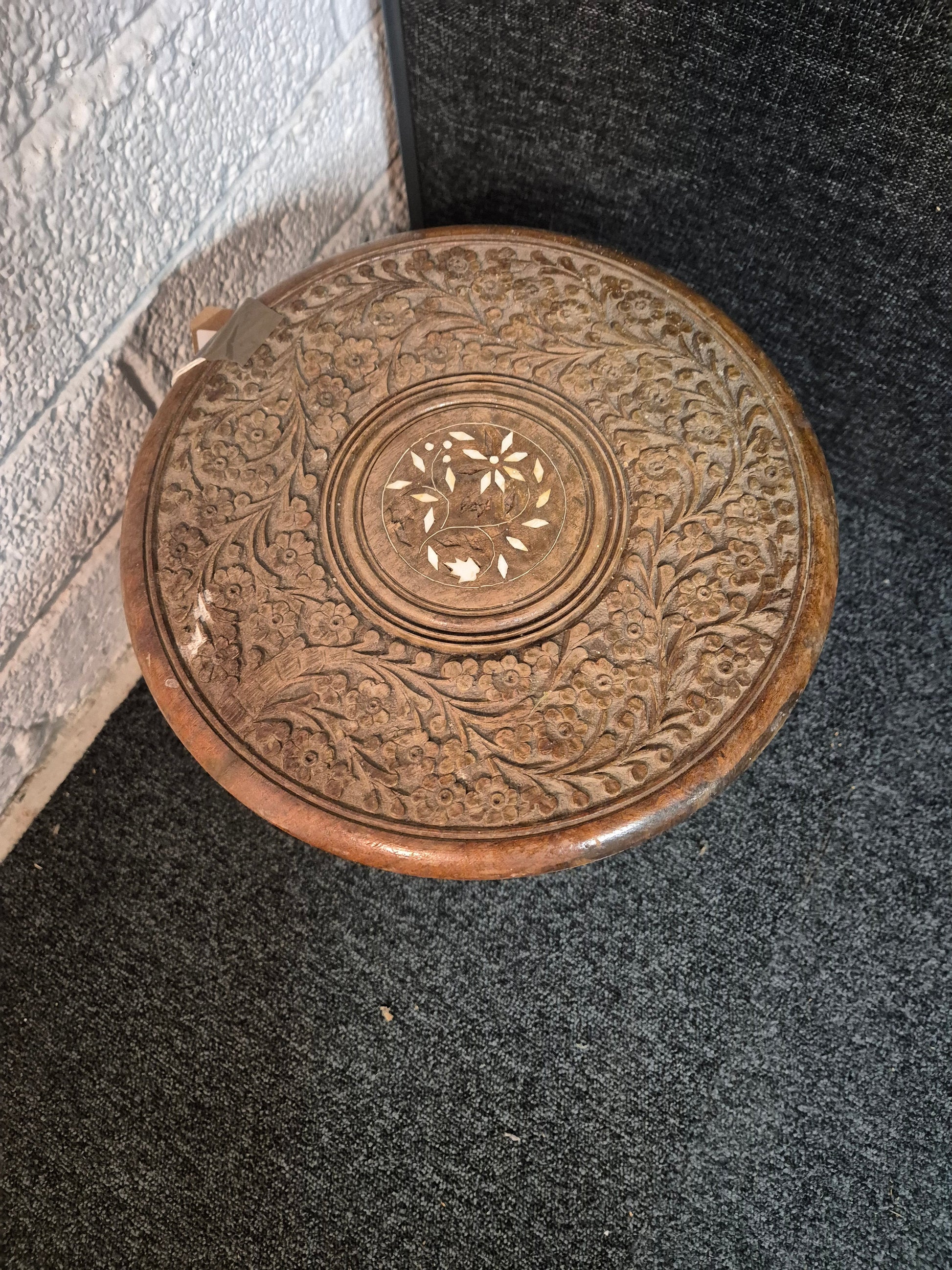 Ornate wooden circular small side table 1225