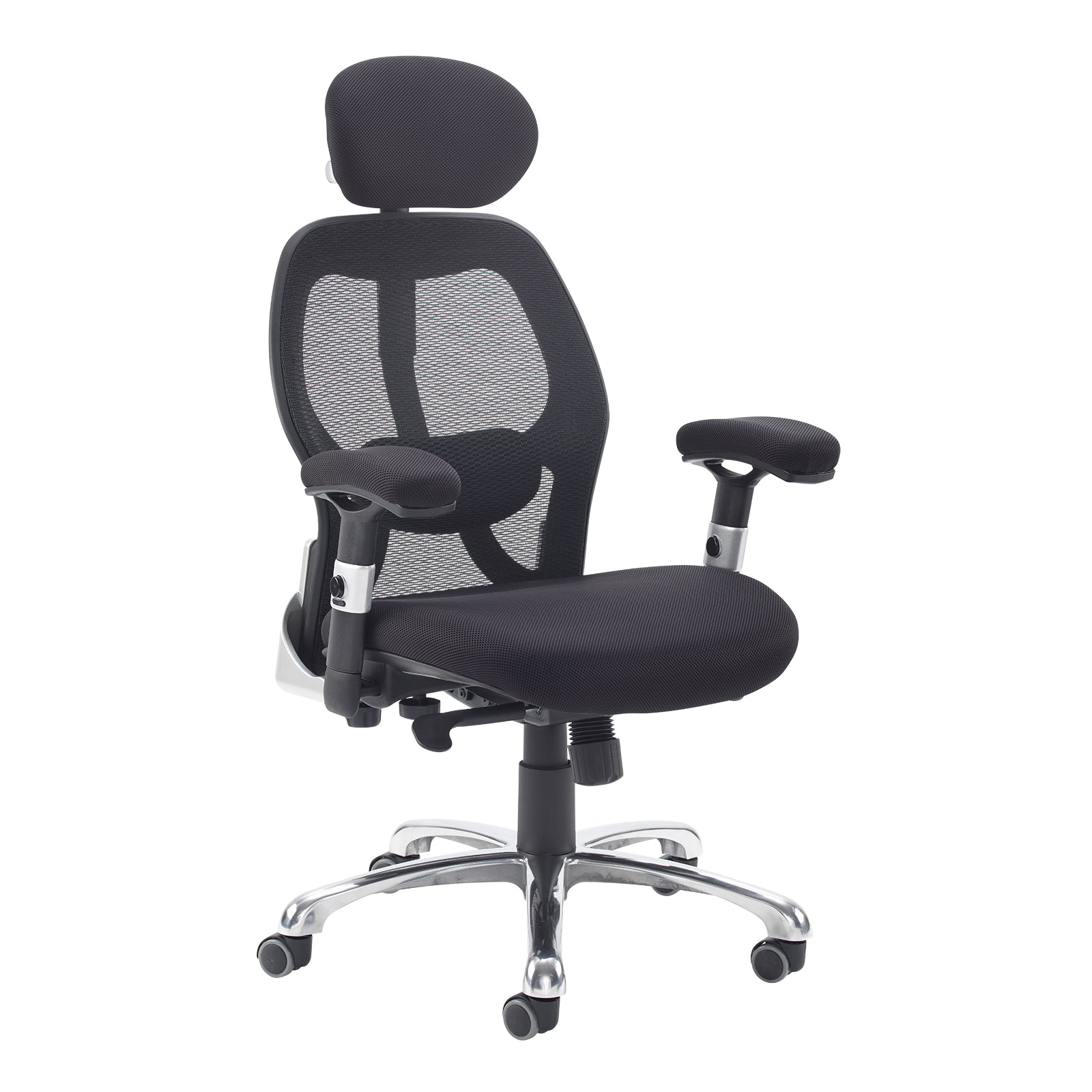 NEW  Sandro mesh back executive chair with black air mesh seat, height adjustable arms, 5 star base. PRICE INC VAT