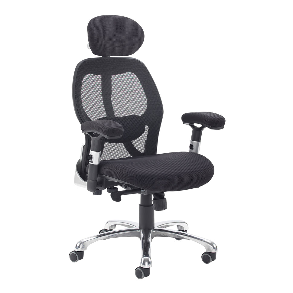 NEW  Sandro mesh back executive chair with black air mesh seat, height adjustable arms, 5 star base. PRICE INC VAT
